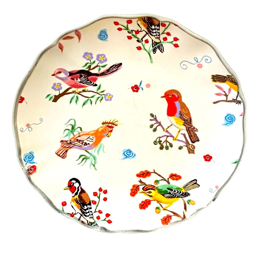 Anthropologie Nathalie Lete Birds Plate 8" Tropical Parrot Finch Parakeet Signed